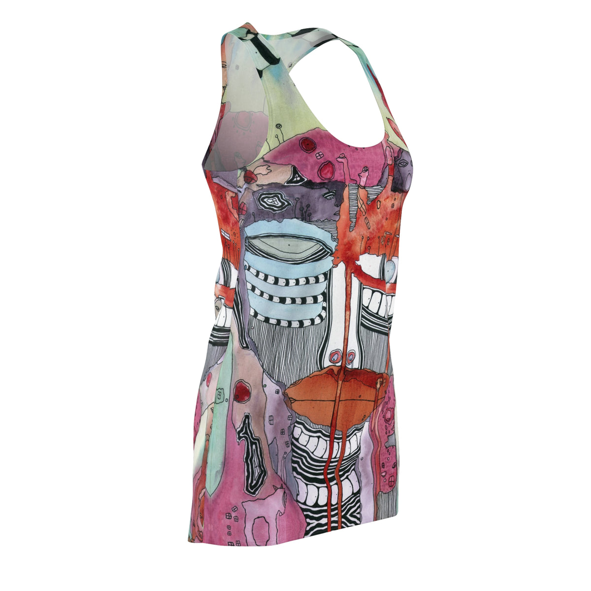 &quot;a female hello V2&quot; Colorful Maximalist Mini Racerback Dress Original Abstract Art Fashion Trippy Print