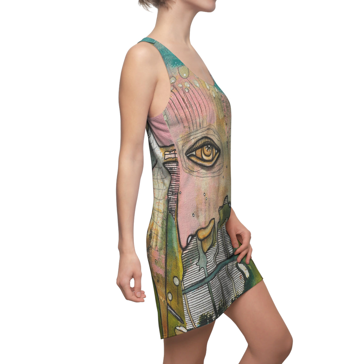 &quot;Dreamtime Door&quot; Colorful Original Art Maximalist Fashion Racerback Dress