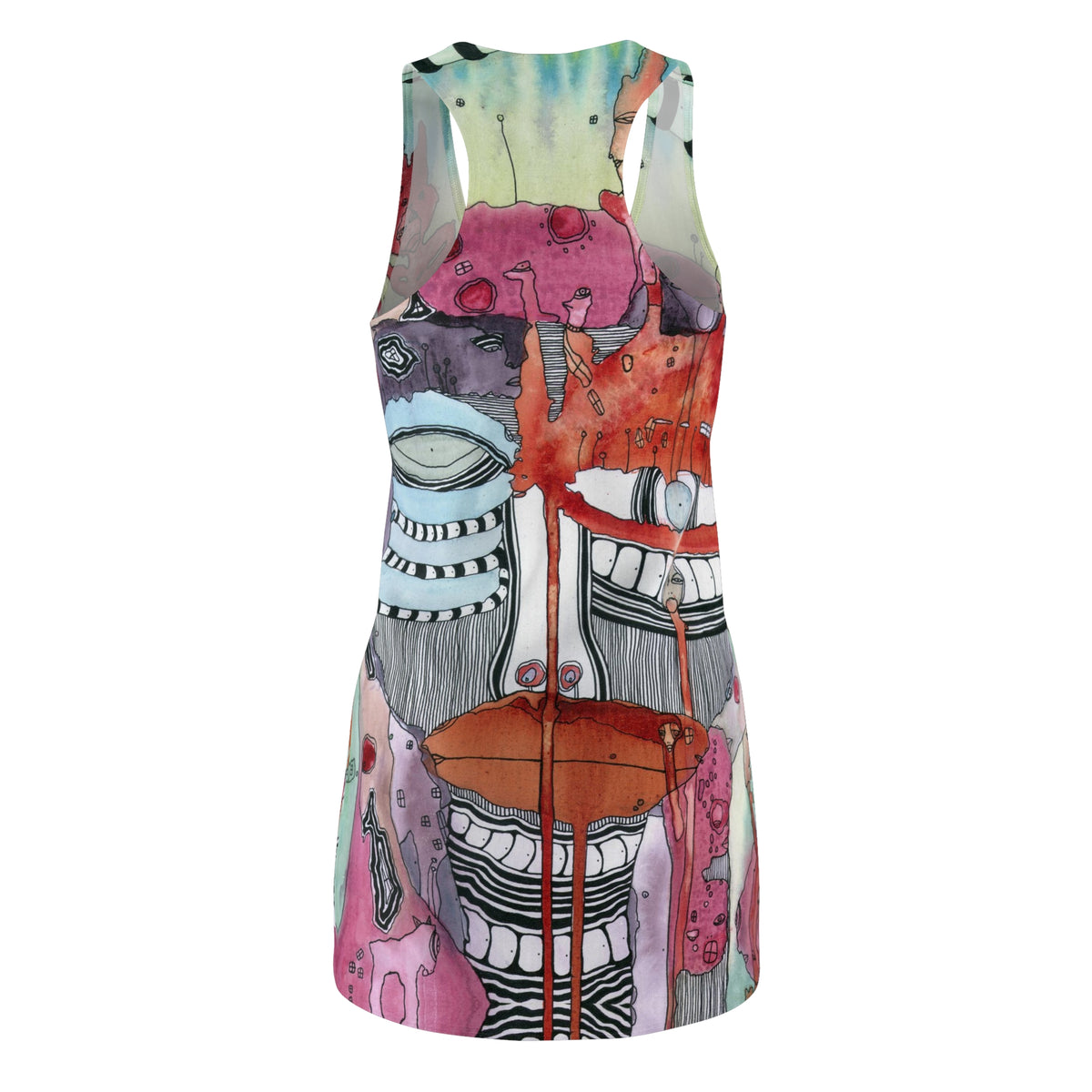 &quot;a female hello V2&quot; Colorful Maximalist Mini Racerback Dress Original Abstract Art Fashion Trippy Print