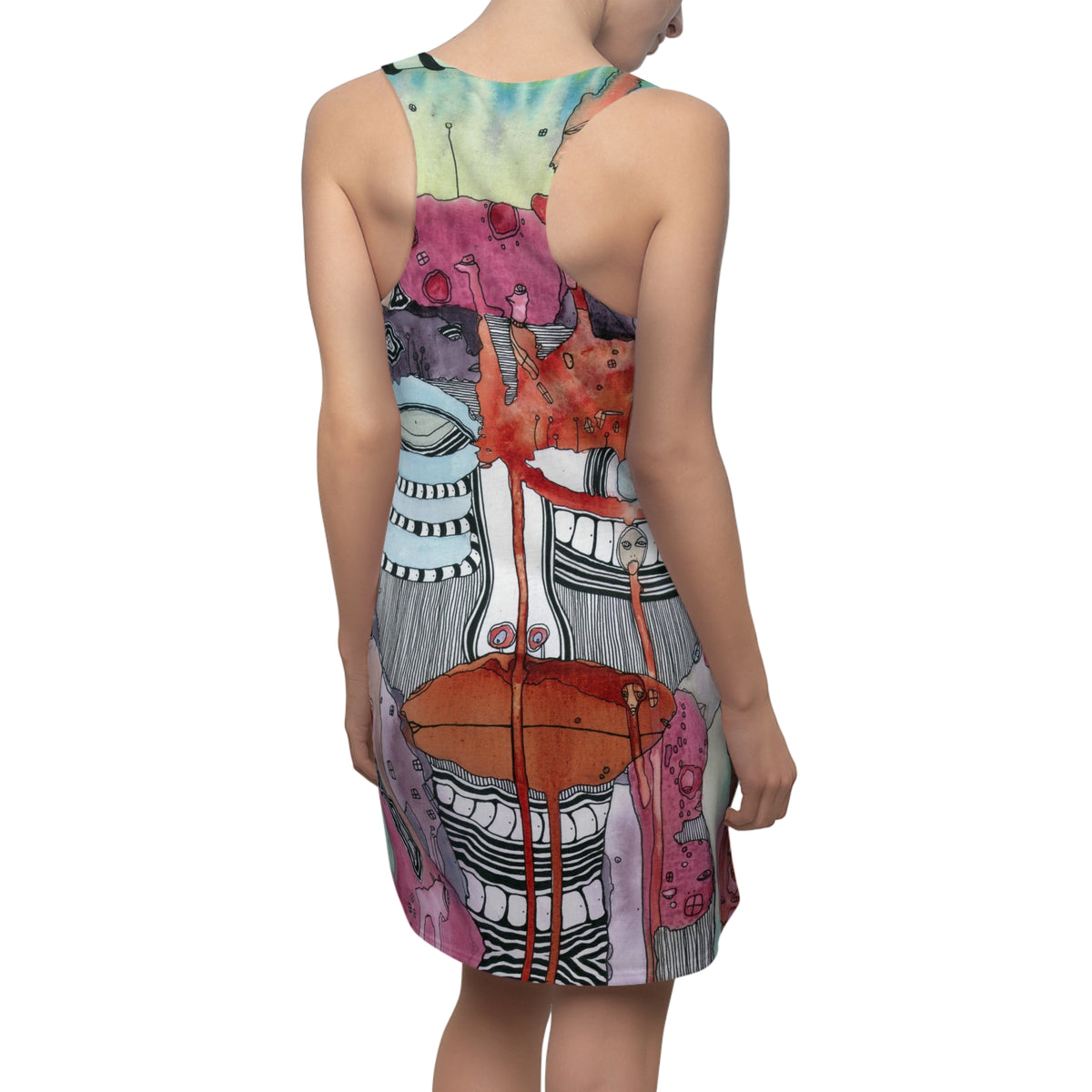 &quot;a female hello V2&quot; Colorful Maximalist Mini Racerback Dress Original Abstract Art Fashion Trippy Print