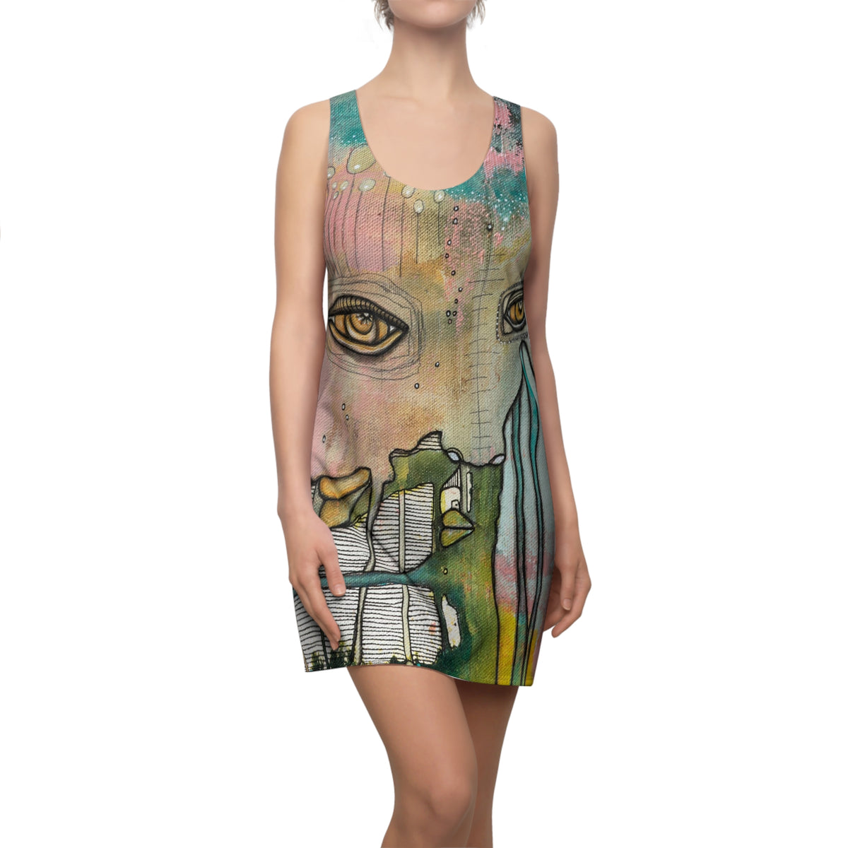 &quot;Dreamtime Door&quot; Colorful Original Art Maximalist Fashion Racerback Dress