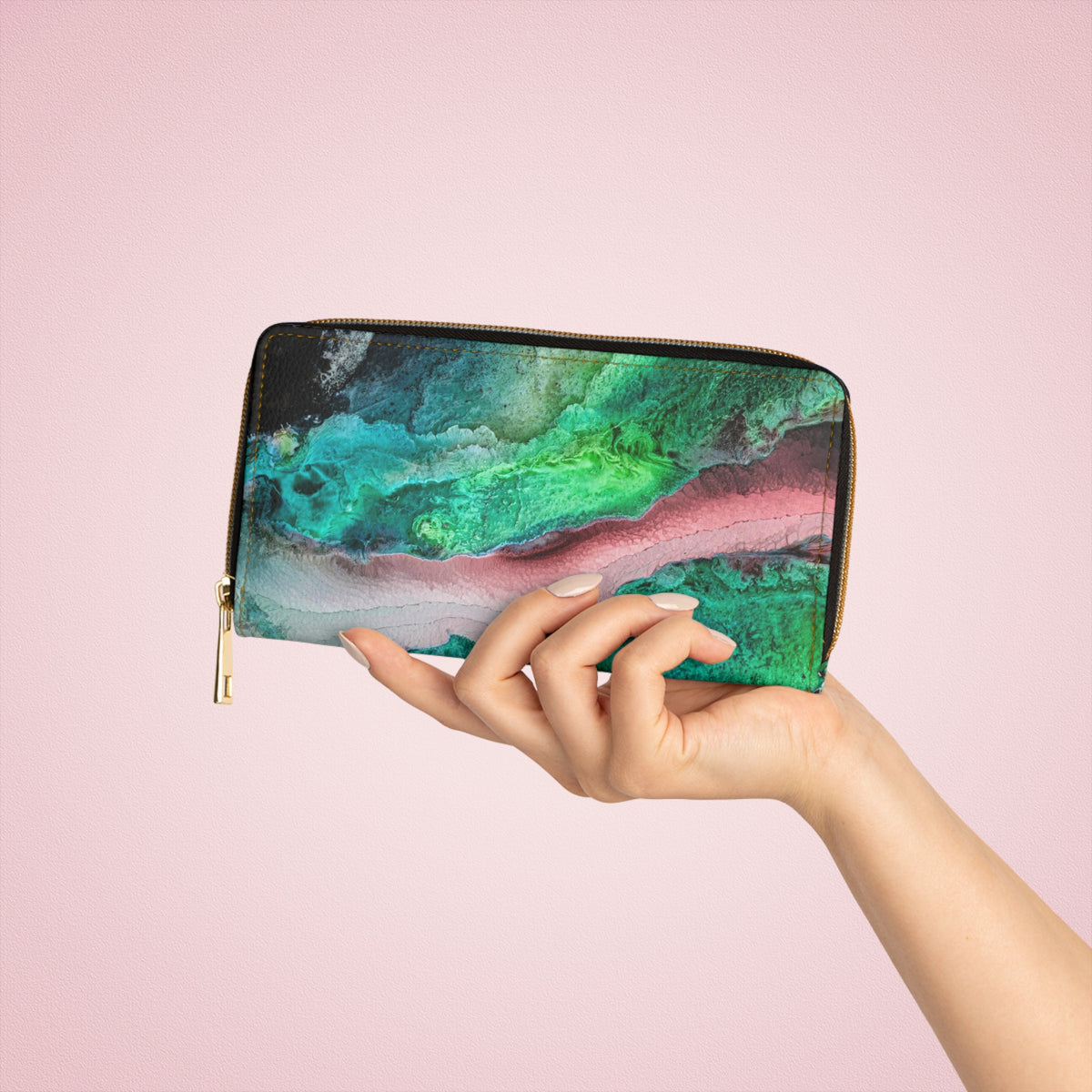 Original Colorful Organic Art on Zipper Wallet Cruelty Free Faux Leather Abstract Artwork Whimsical Artist Made Designs Women&#39;s Accessories