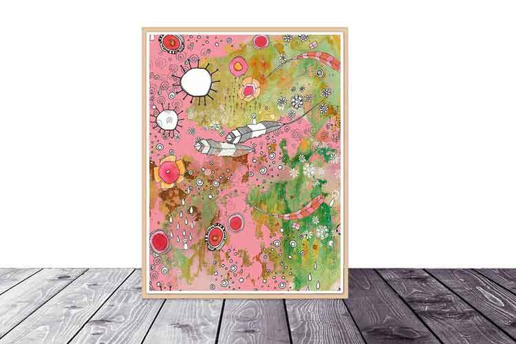 FEATHERS FLOWERS SHOWERS PINK BOHO ART PRINT DOWNLOAD