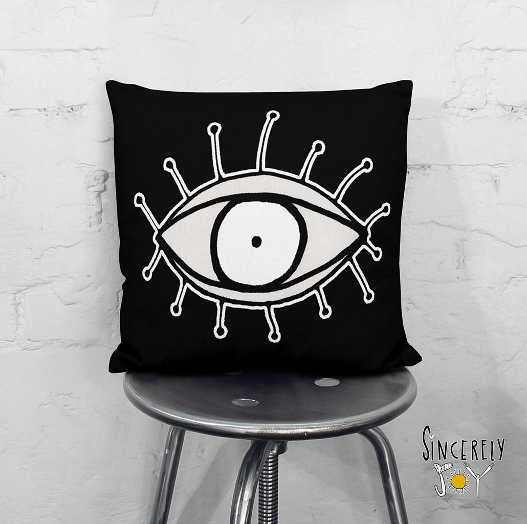 'EYE SEE YOU 01' in black REVERSIBLE Suede Pillow (2 PILLOWS IN ONE!)