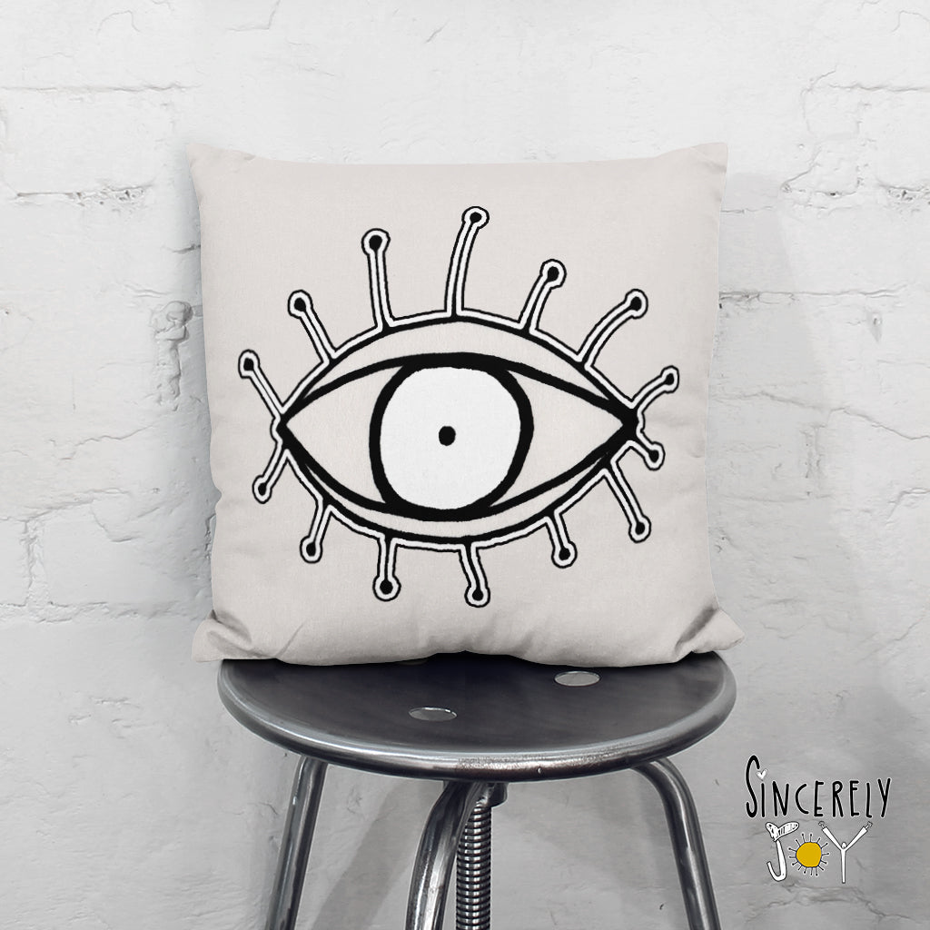 'EYE SEE YOU 01' in off white REVERSIBLE Suede Pillow (2 PILLOWS IN ONE!)