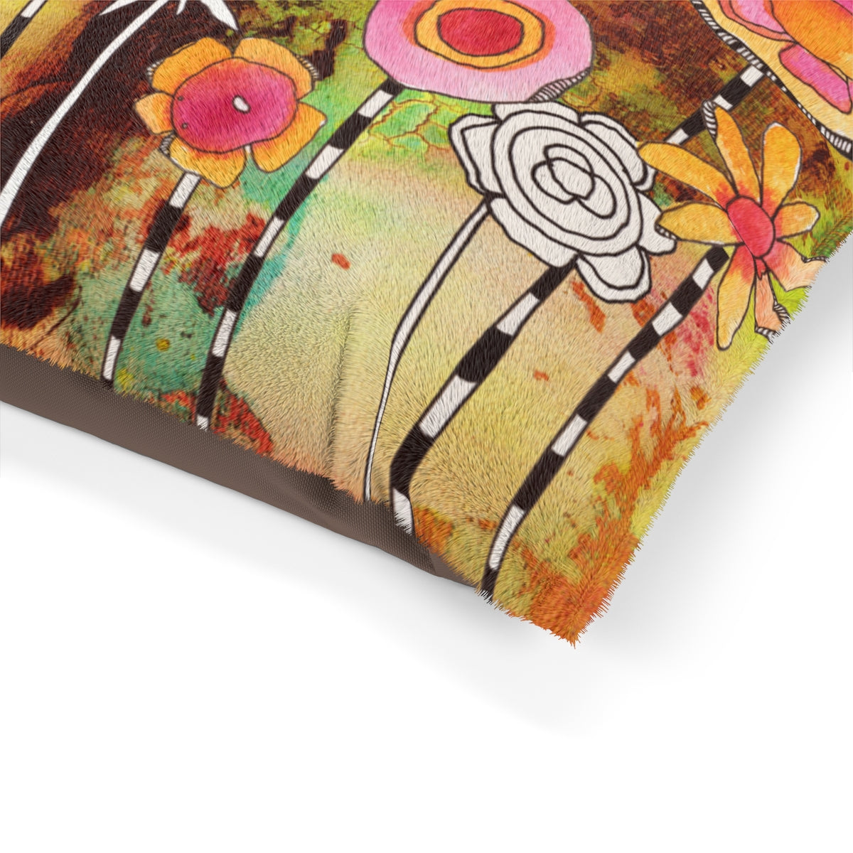 Fleece top WASHABLE Pet Bed for your dog or cat with colorful &#39;Garden Party&#39; Artwork