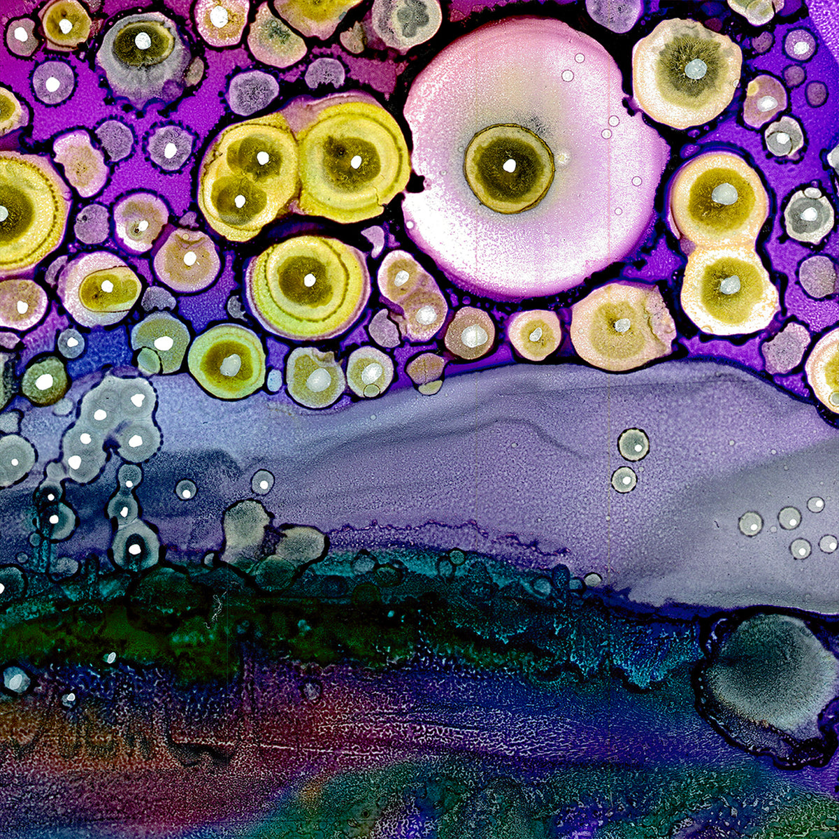 Fleece top WASHABLE Pet Bed for your dog or cat with colorful &#39;Purple Mountain&#39; Artwork