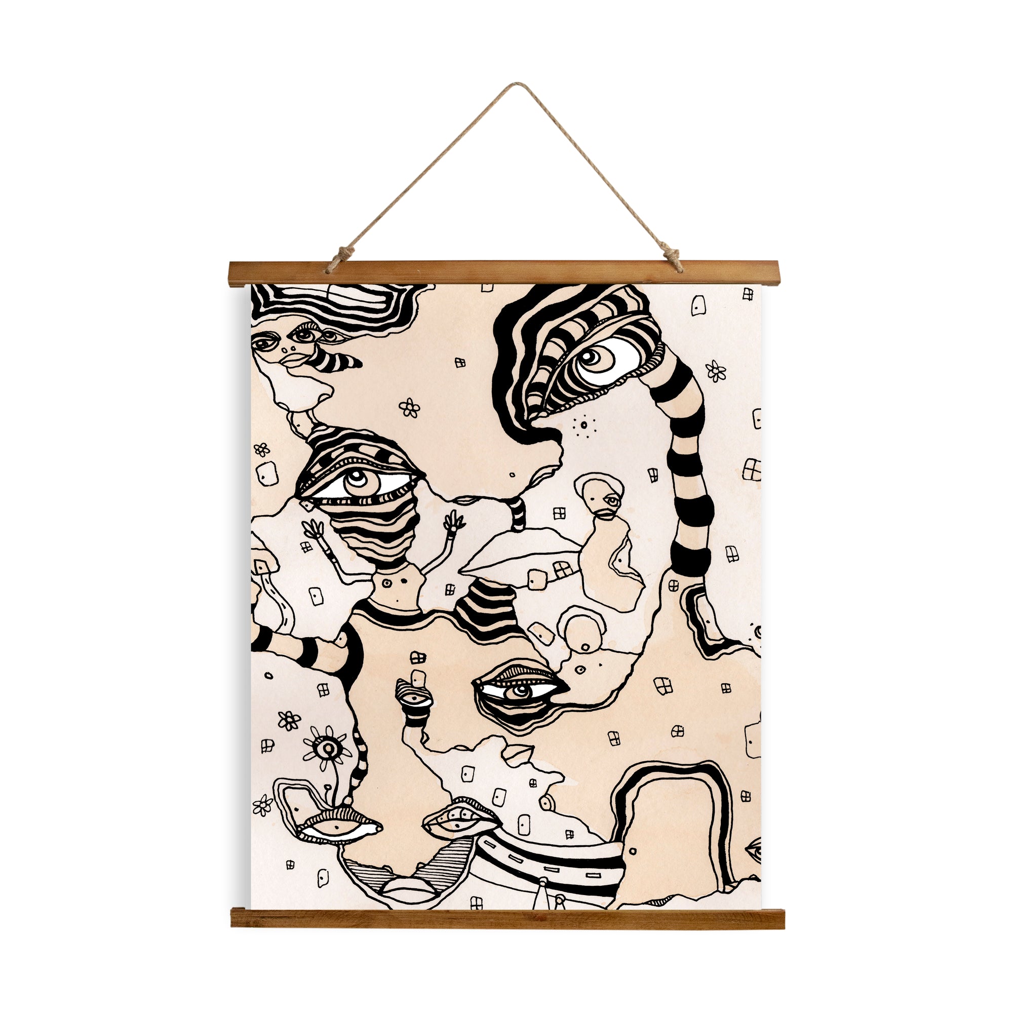 Whimsical Wood Slat Tapestry "Stained 01"