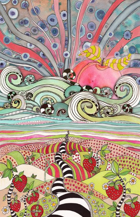 Limited Edition Print of "Strawberry Beach" page 1 written by Ken Block lead singer of Sister Hazel & illustrated by Surreal Visionary artist C.Cambrea.