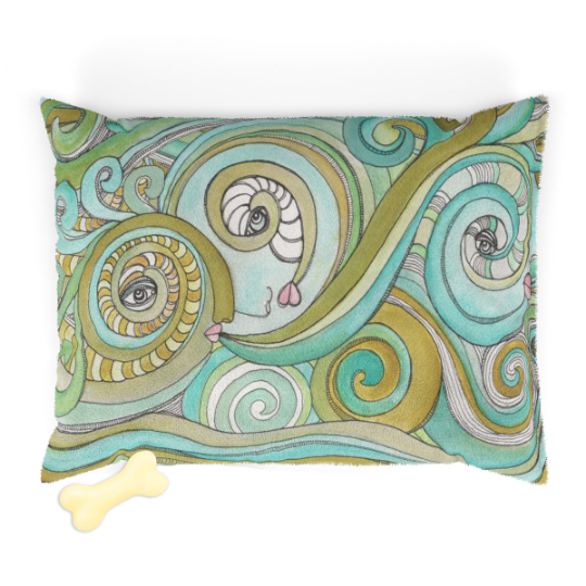 Fleece Pet Bed for your dog or cat with colorful &#39;Honeydew Ocean&#39; Artwork - WASHABLE