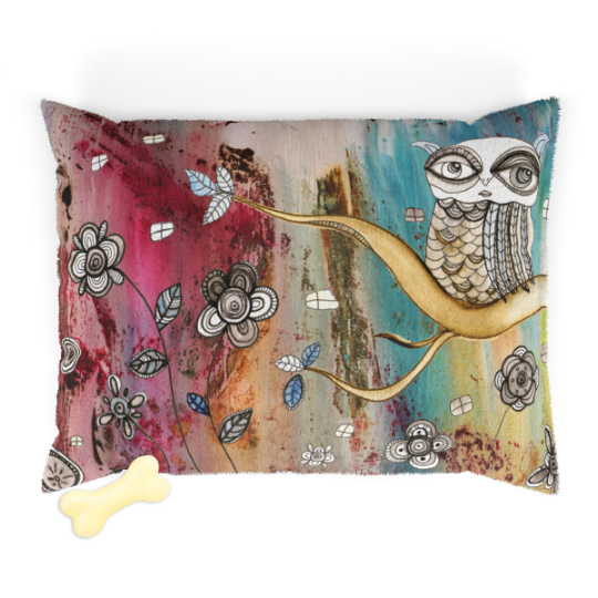 Fleece Pet Bed for your dog or cat with colorful &#39;Surreal Owl 1&#39; Artwork - WASHABLE