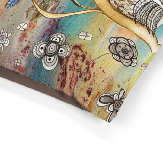 Fleece Pet Bed for your dog or cat with colorful &#39;Surreal Owl 1&#39; Artwork - WASHABLE