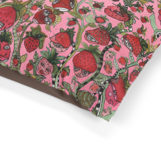 Washable Fleece Pet Bed for your dog or cat with colorful &#39;Strawberry Friends&#39; Artwork