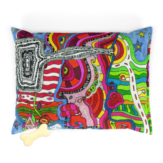 Washable Fleece Pet Bed for your dog or cat with colorful &#39;Multi&#39; Artwork