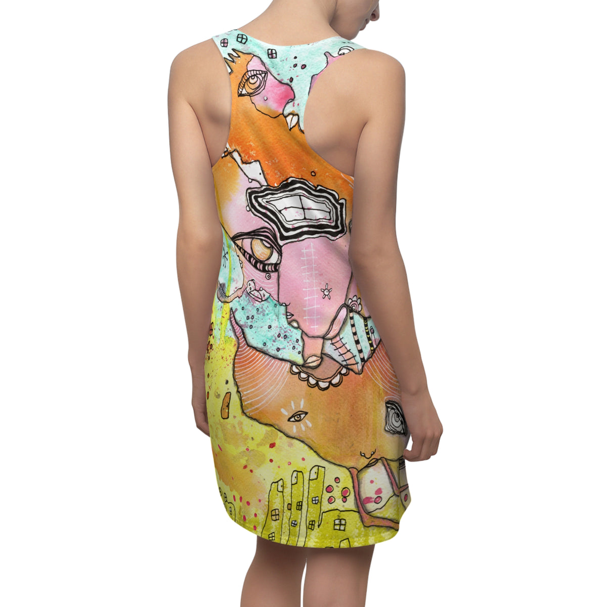 Mini Racerback Dress Unique Above the Knee Colorful Unusual Original Art Fashion Womens Dresses Clothing Bizarre Weird Tank Fashion Dresses