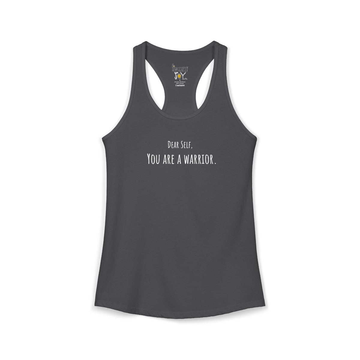 Dear Self You Are A Warrior racerback tank by C.Cambrea, fabric and stitching detail