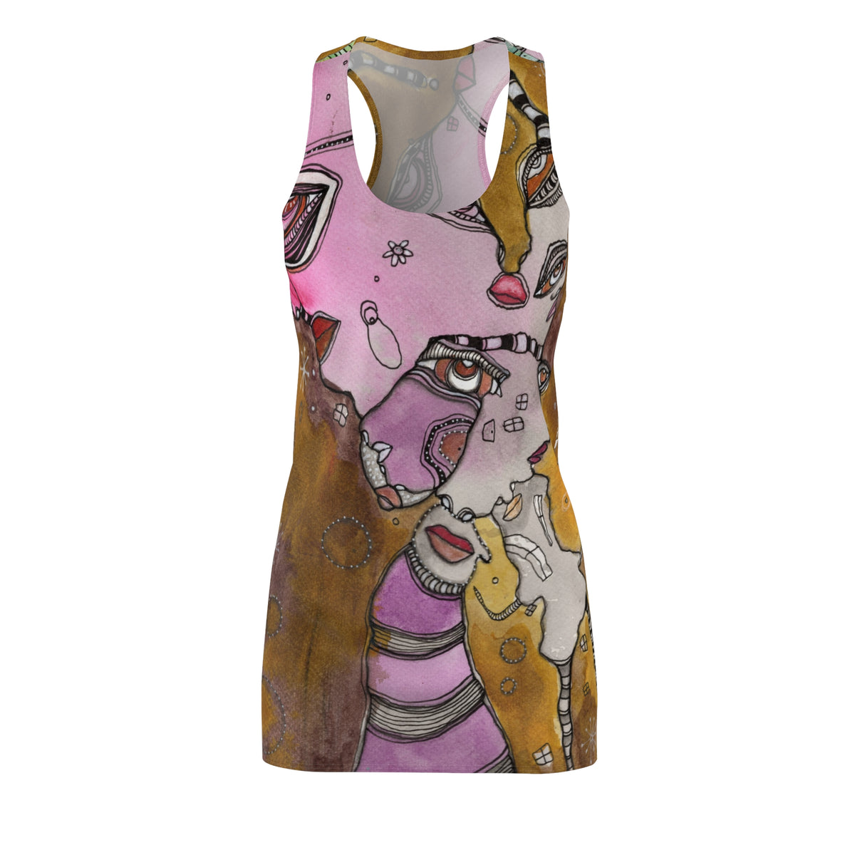 Racerback Dress, Colorful Mini Above the Knee Unique Original Art Fashion Women's Clothing, Tank Designer Fashion, Bizarre Weird Dress