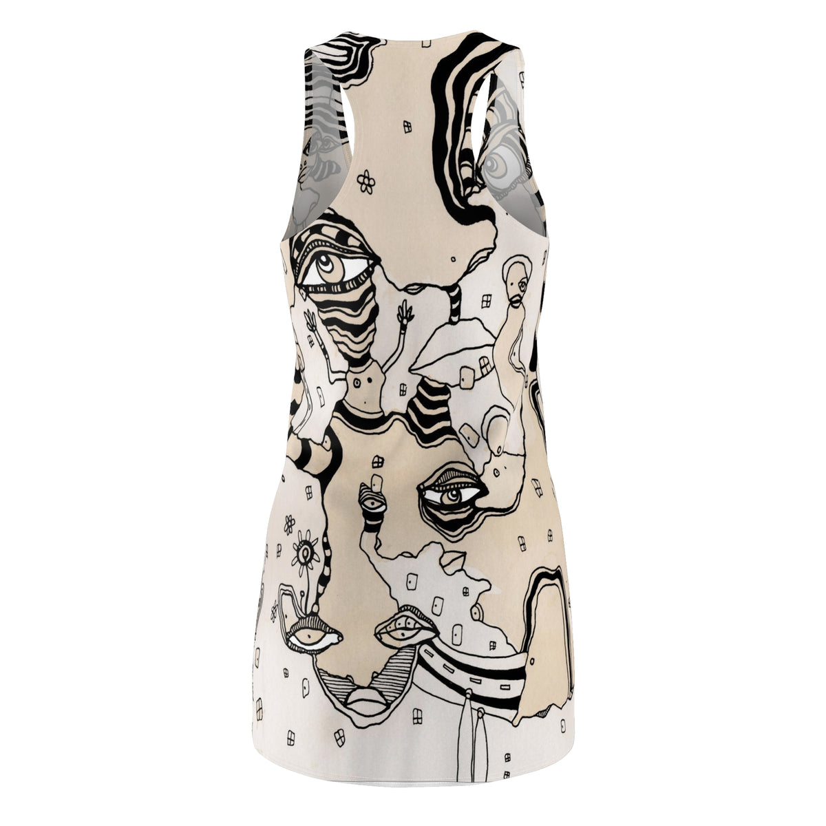 &quot;Stained 01&quot; Trippy Mini Racerback Dress Unique Coffee Stained Goth Rocker Maximalist Fashion