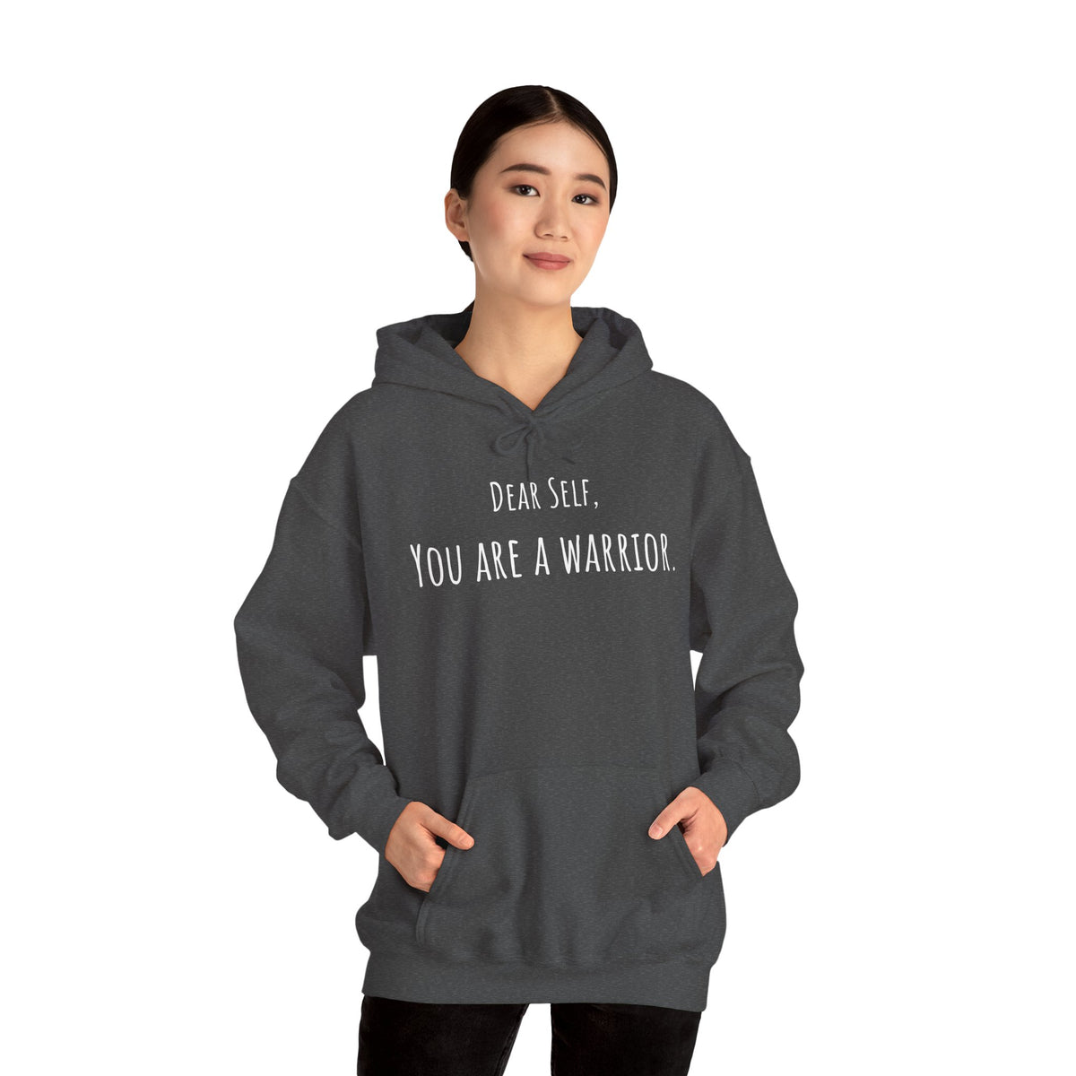 Dear Self, You Are a Warrior hoodie by C.Cambrea, fabric and stitching detail
