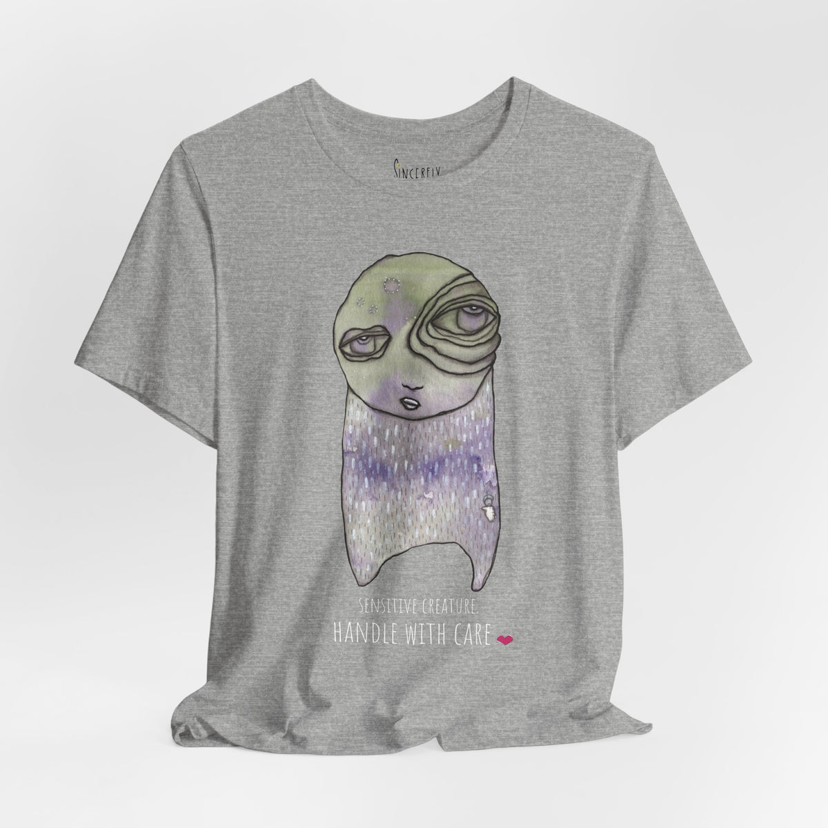 Sensitive Creature. Handle with Care t-shirt by C.Cambrea, side view