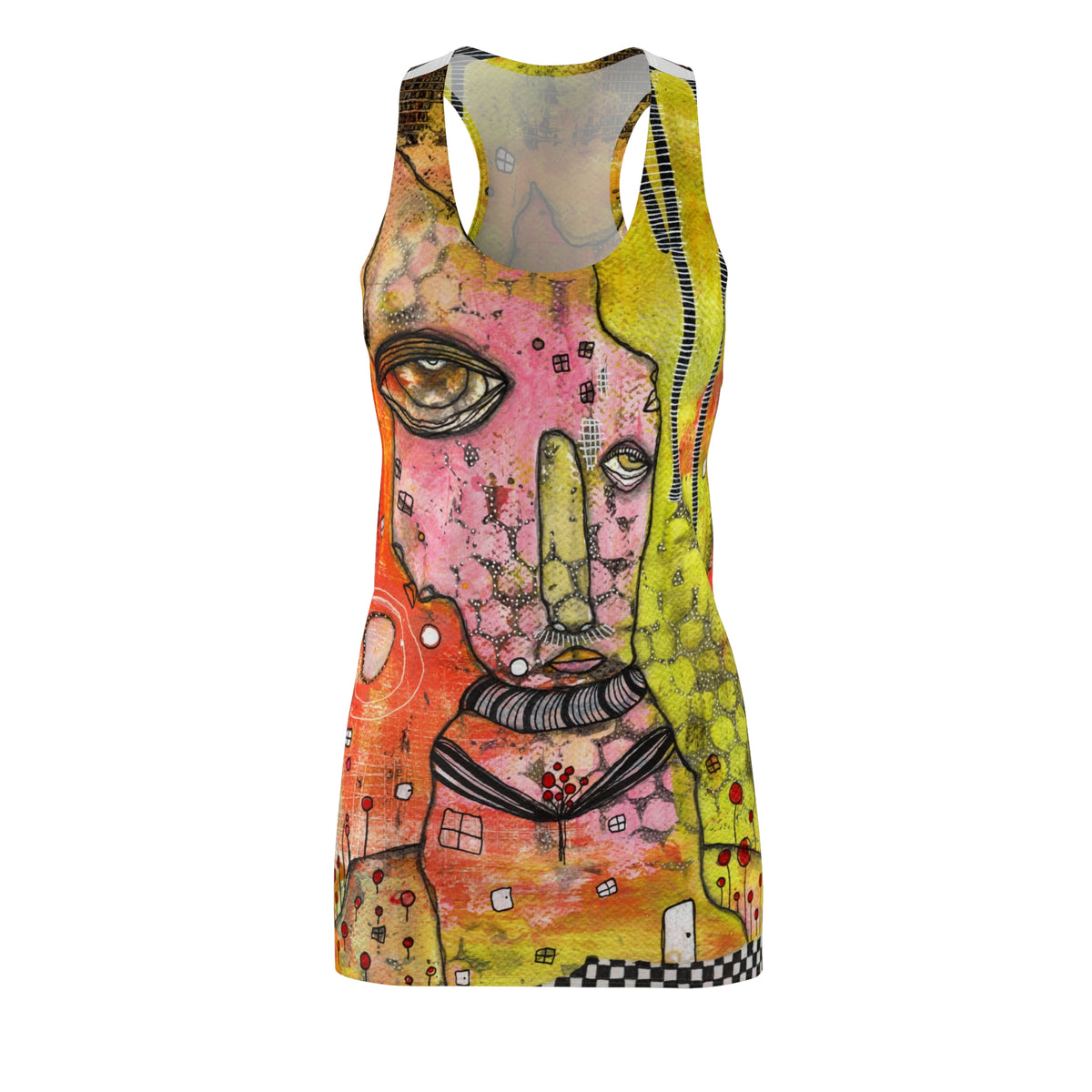 Racerback Dress Colorful Mini Above the Knee Unique Original Art Fashion Women's Clothing, Tank Designer Fashion, Bizarre Weird Goth Dress