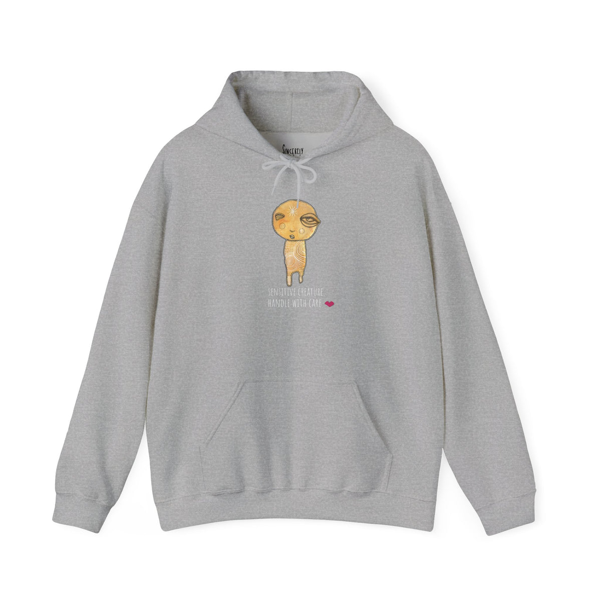 Sensitive Creature. Handle with Care hoodie by C.Cambrea, fabric and stitching detail