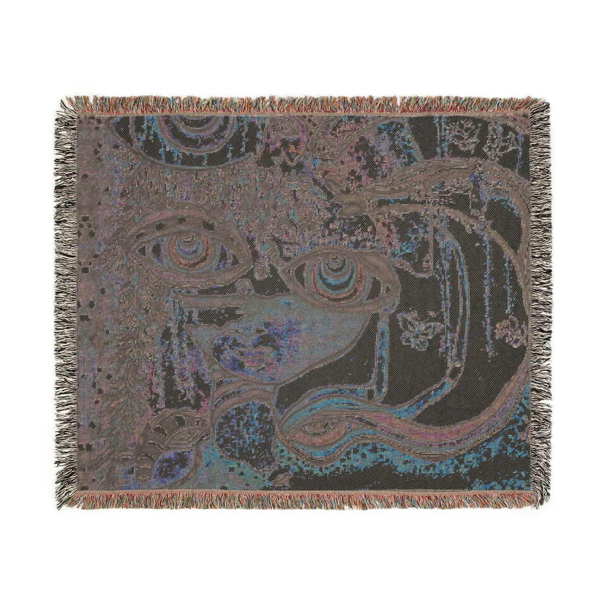 Woven Blanket with Abstract Face Eye Garden Artwork | Floral Painting for Living Room Sofa, Couch Throws, Bed Covers. Soft snuggles