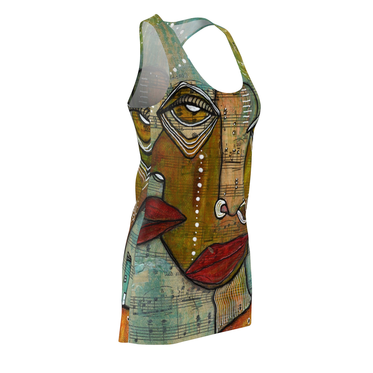 Crazy Mini Racerback Dress Unique Above the Knee Neutral Trippy Face Original Art Fashion Womens Dresses Clothing Bizarre Weird Tank Dress