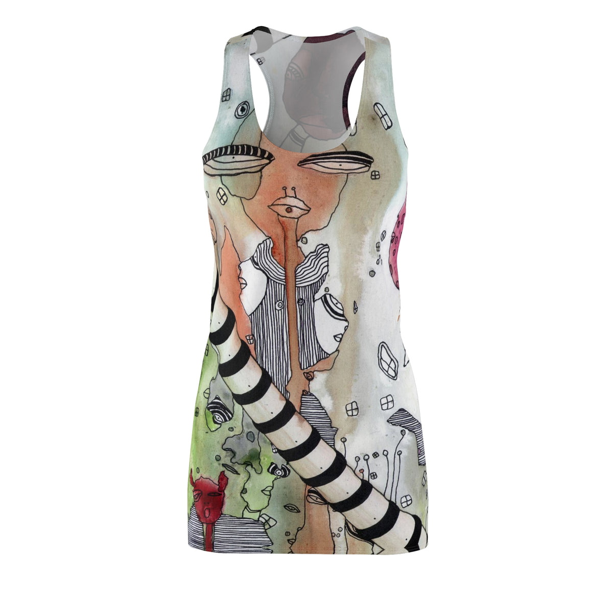 &quot;a female hello&quot; Unique Racerback Mini Above the Knee Tank Dress with Original Artwork