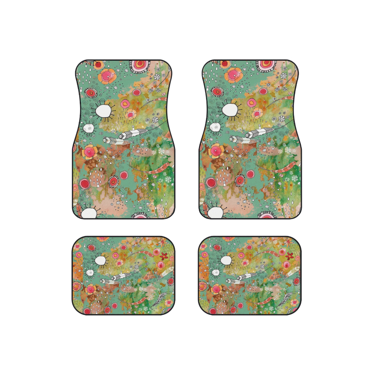 &quot;Feathers, Flowers, Showers&quot; Boho Set of 4 Car Mats