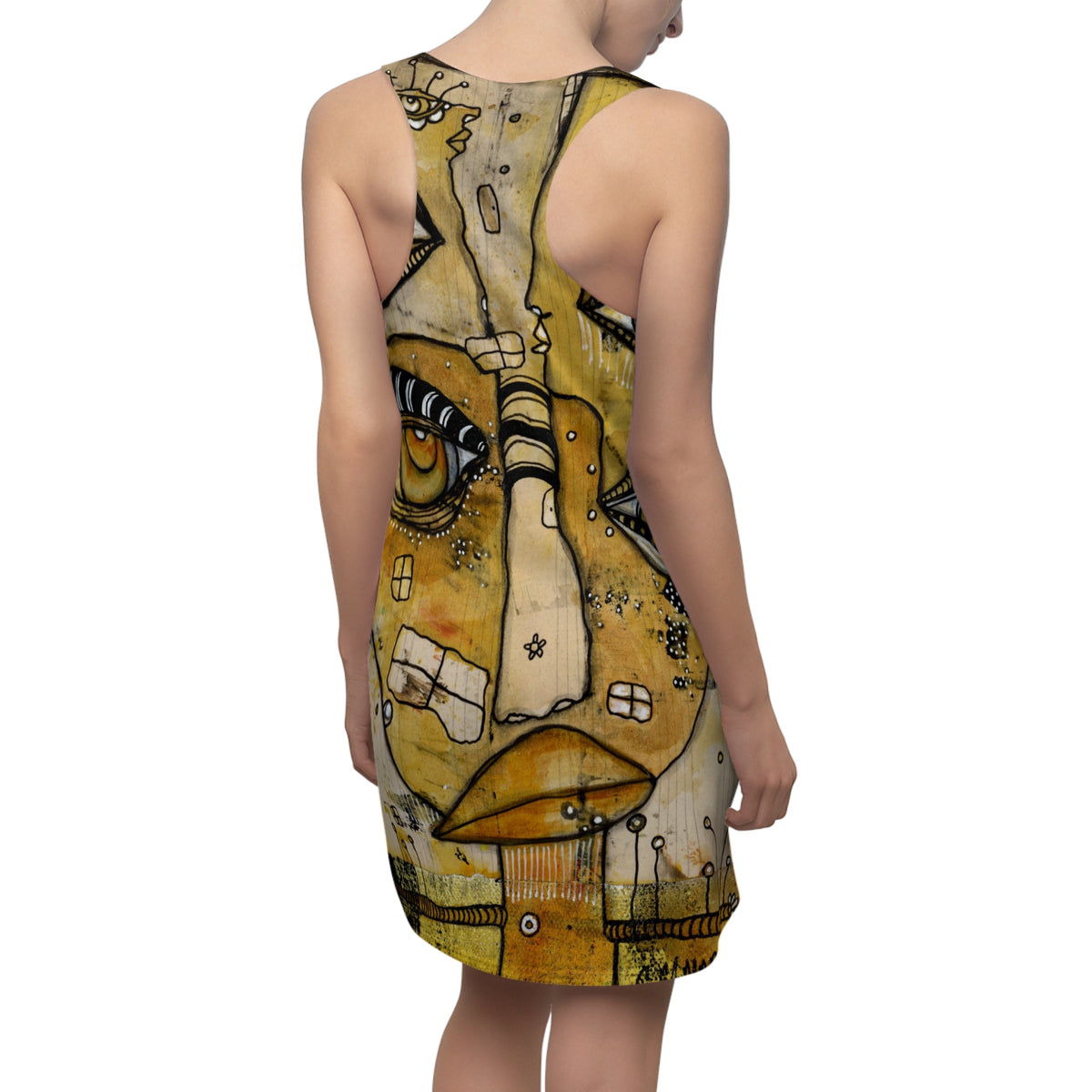 Mini Racerback Dress Unique Above the Knee Neutral Unusual Original Art Fashion Womens Dresses Clothing Bizarre Weird Tank Fashion Dresses