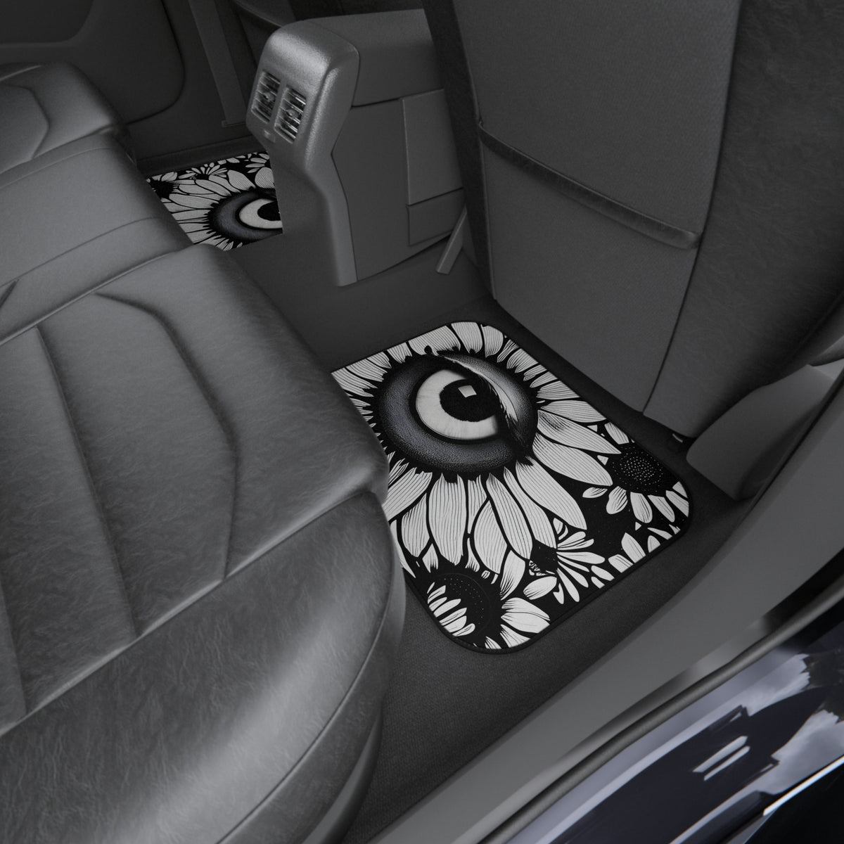 Car Floor Mats Set of 4 Black and White Original Art Sunflower Eyes Vehicle Accessories