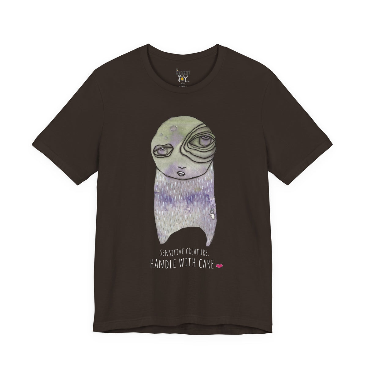 Sensitive Creature. Handle with Care t-shirt by C.Cambrea, back view on model