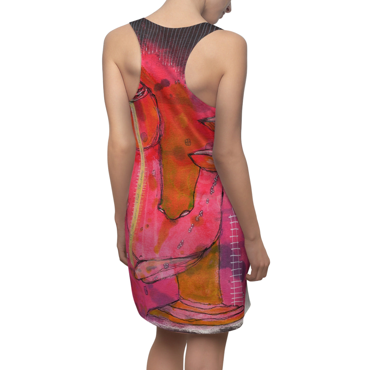 Colorful Dress Pink Racerback Mini Tank Sexy Above the Knee Unique Original Art Womens Clothing Artsy Designer Fashion