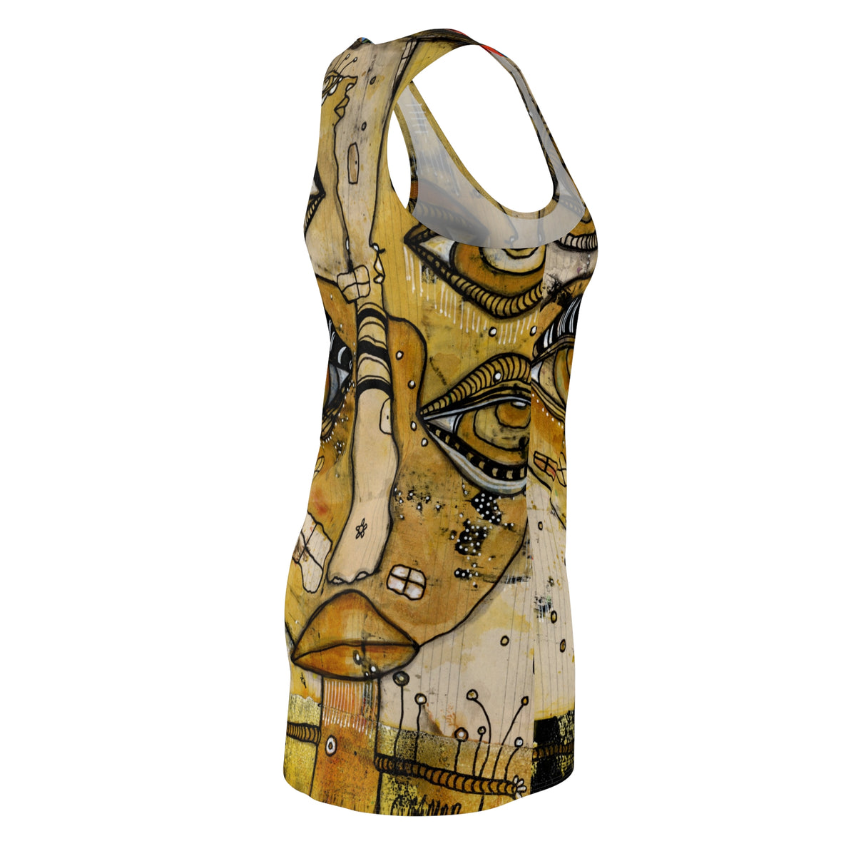 Mini Racerback Dress Unique Above the Knee Neutral Unusual Original Art Fashion Womens Dresses Clothing Bizarre Weird Tank Fashion Dresses