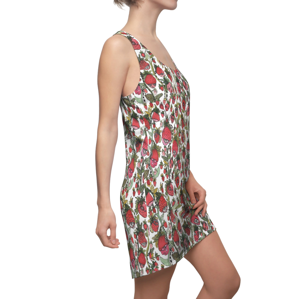 Strawberries Mini Racerback Dress Unique Above the Knee Colorful Strawberry Original Art Fashion Womens Dresses Clothing Fun Cute Tank Dress