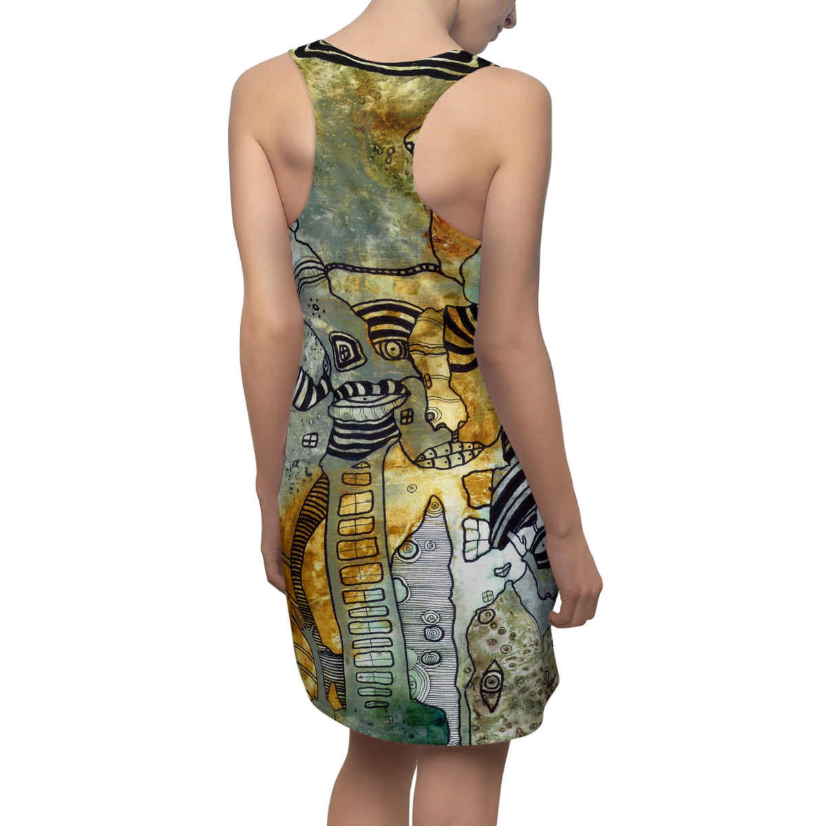 &quot;Part of everything&quot; Mini Tank Above the Knee Racerback Dress Original Maximalist Art