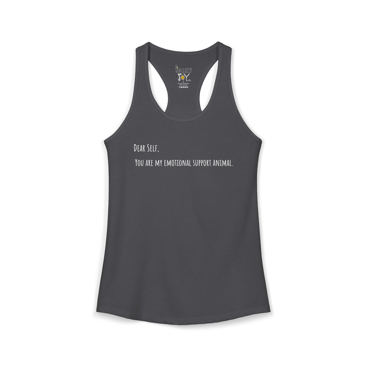 Dear Self Emotional Support Animal racerback tank by C.Cambrea, fabric and stitching detail