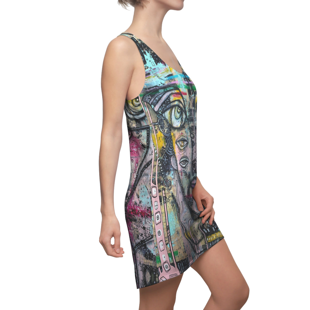 &quot;I can hear you&quot; Original Art Goth Maximalist Fashion Racerback Dress