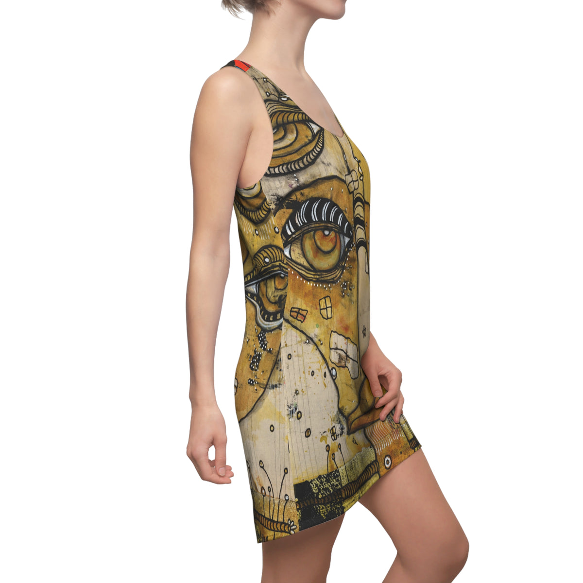 Mini Racerback Dress Unique Above the Knee Neutral Unusual Original Art Fashion Womens Dresses Clothing Bizarre Weird Tank Fashion Dresses