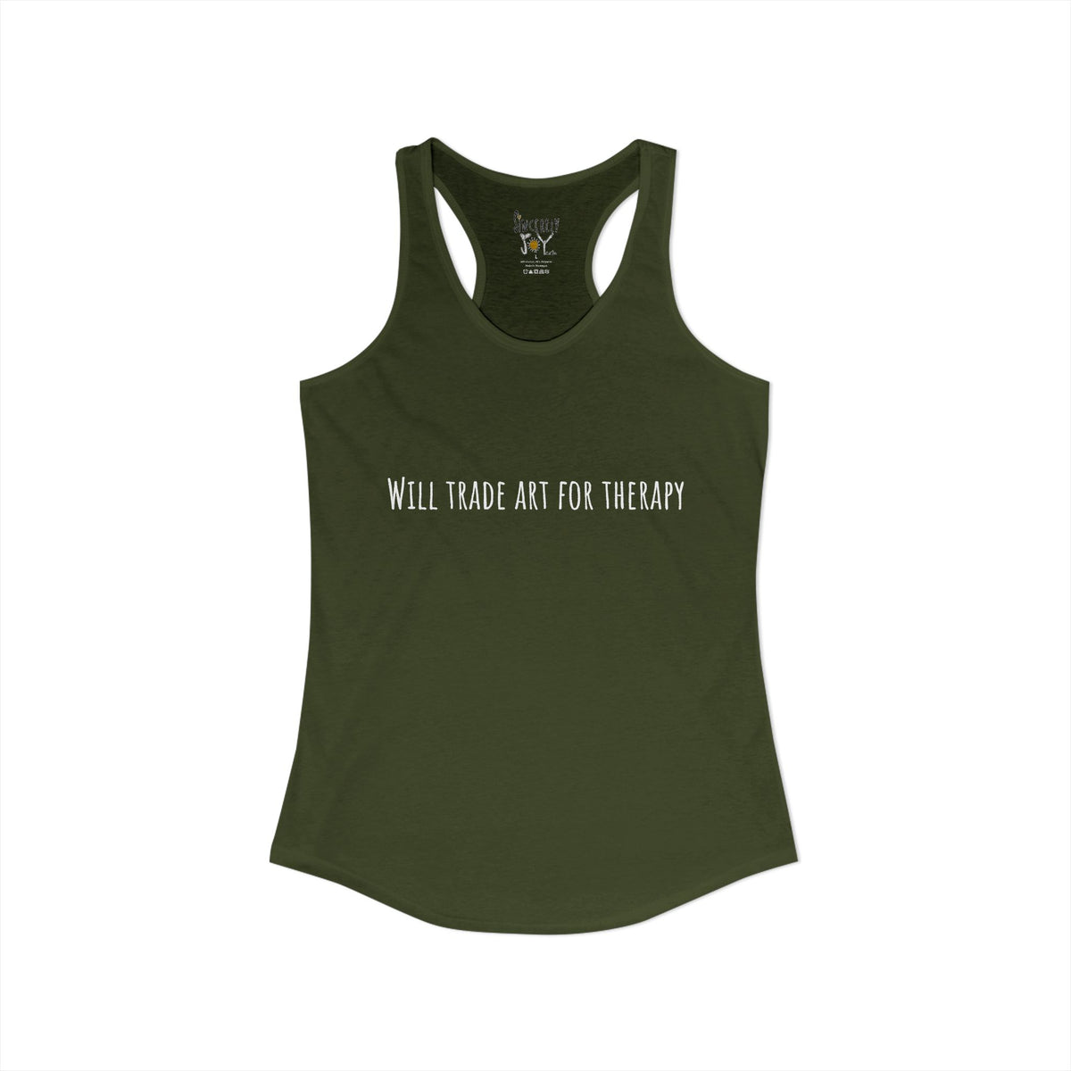 Will Trade Art For Therapy racerback tank by C.Cambrea, fabric and stitching detail