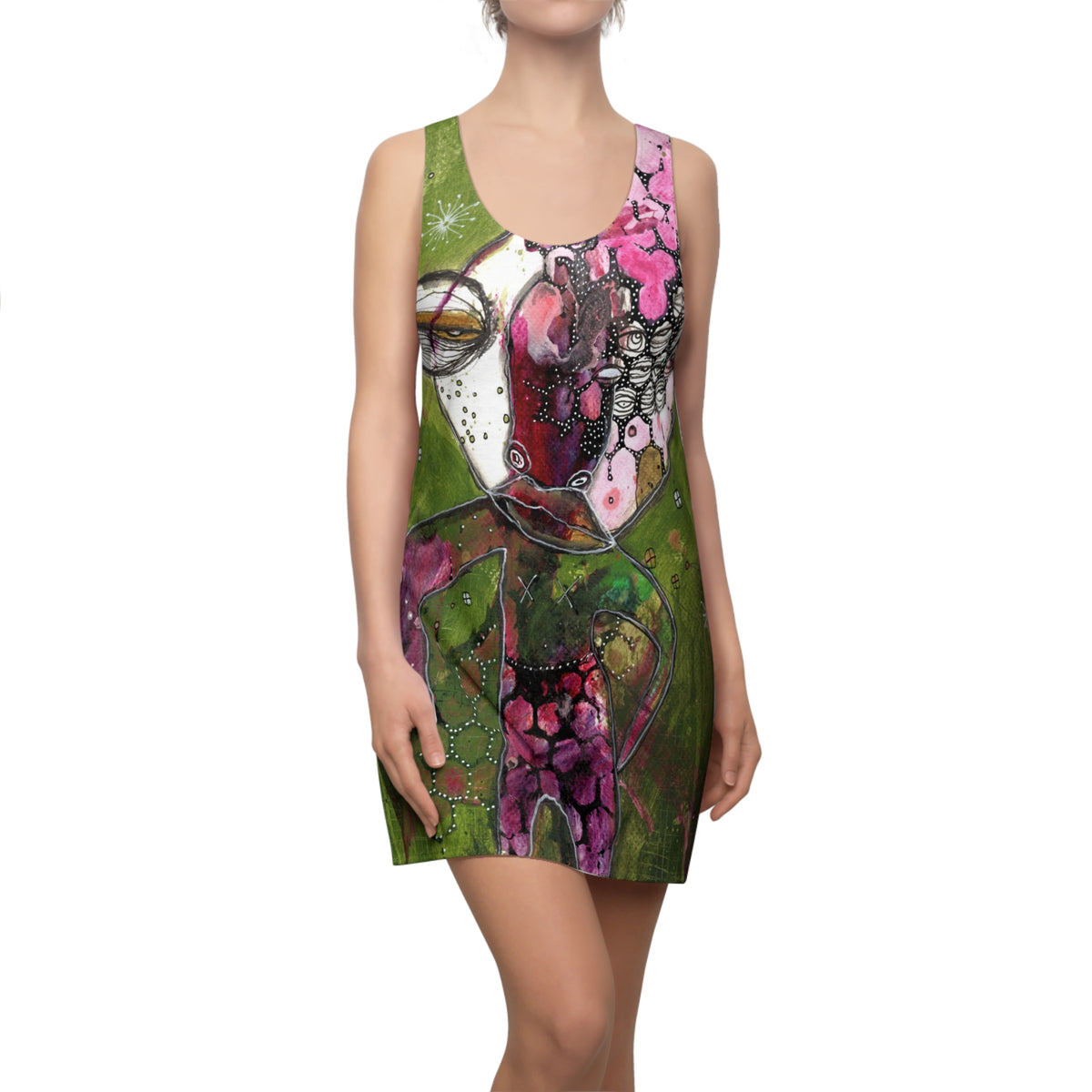 Racerback Dress, Colorful Mini Above the Knee Unique Original Art Fashion Women's Clothing, Tank Designer Fashion, Bizarre Weird Goth Dress
