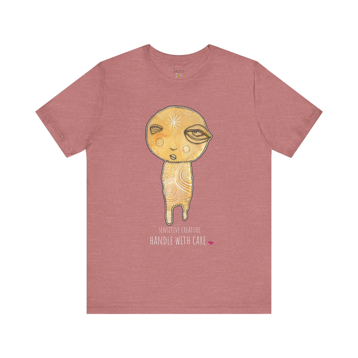 Sensitive Creature. Handle with Care t-shirt by C.Cambrea, back view on model