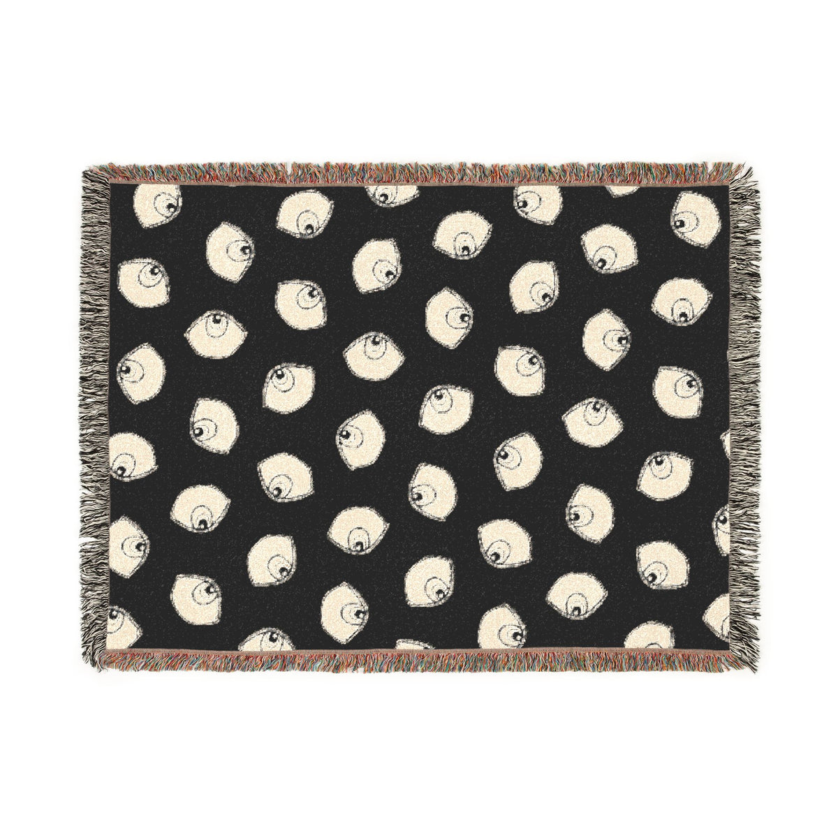 Woven Blanket with Abstract Eye Pattern in Black for Living Room Sofa, Couch Throws, Bed Covers. Soft snuggles