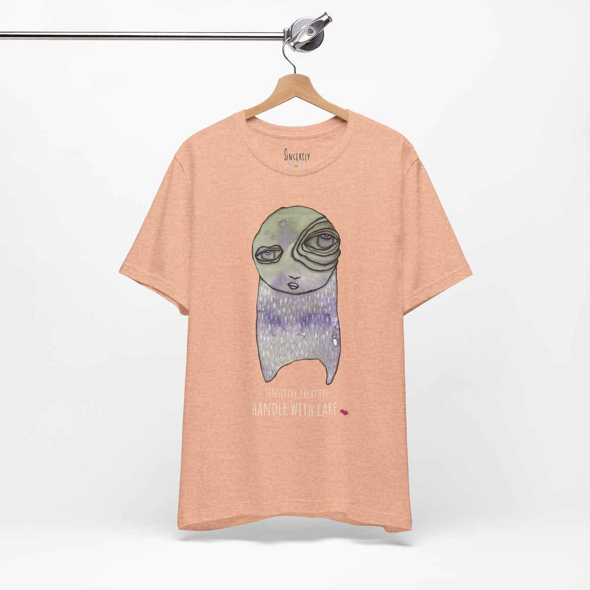Sensitive Creature. Handle with Care t-shirt by C.Cambrea, fabric and stitching detail