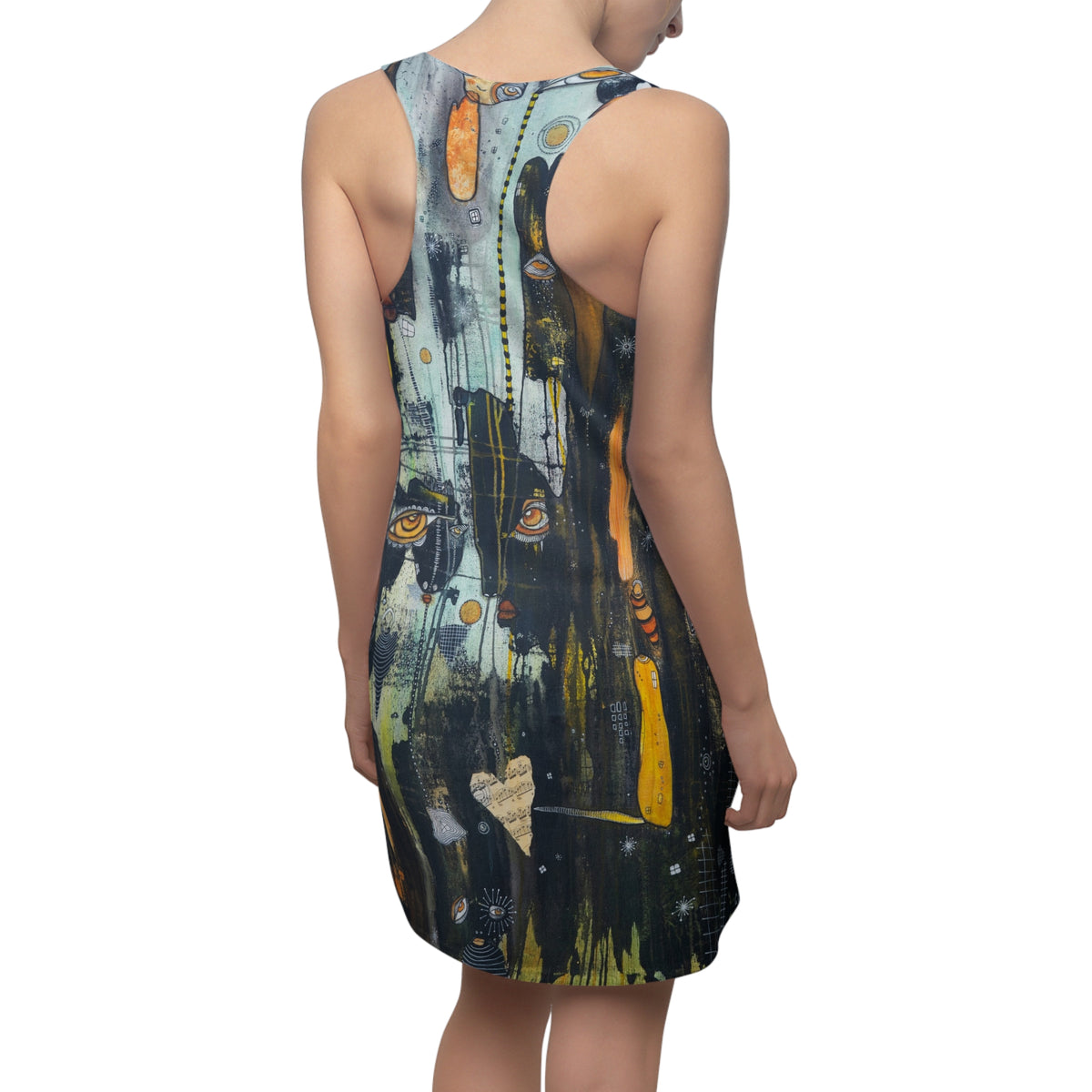 Dark Racerback Dress Mini Above the Knee Unique Original Art Fashion Women's Clothing Tank Designer Fashion Bizarre Weird Goth Dress