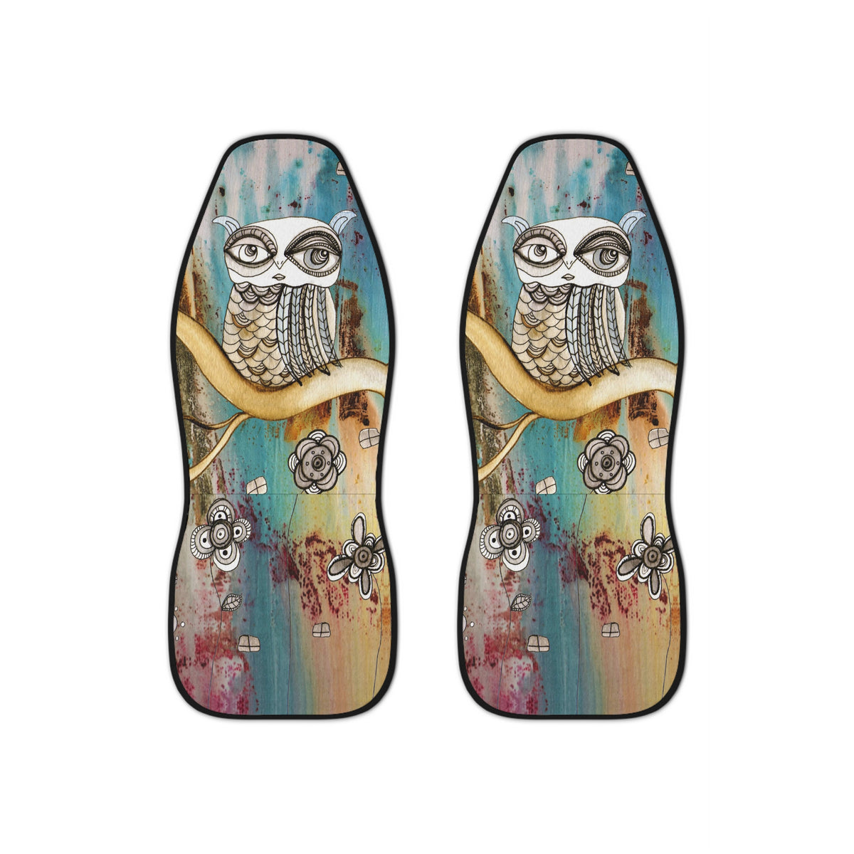 &quot;Surreal Owl 1&quot; Boho Owl Car Seat Covers Original Watercolor for Car, SUV Vehicle Covers