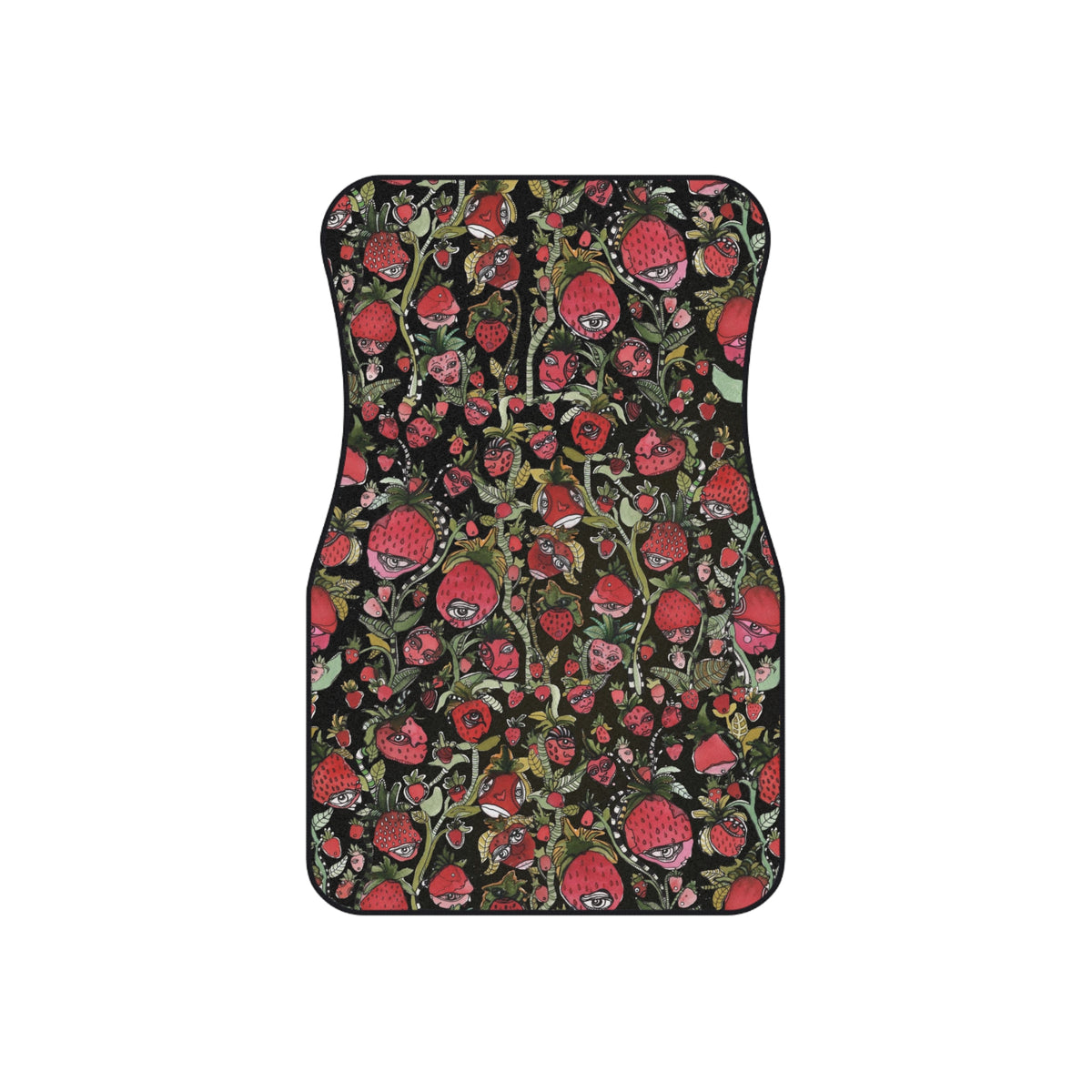 Strawberry Car Mats Set of 4 Fruit Theme Art Strawberries Faces Red Black Designer Vehicle SUV Car Mat Funny Colorful New Car Accessories