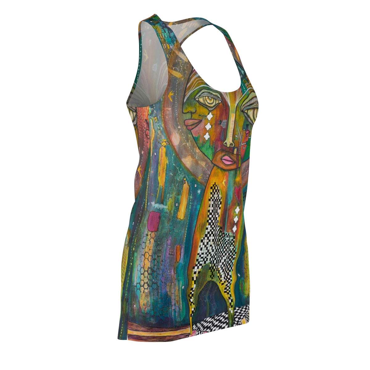 Racerback Dress Colorful Mini Above the Knee Unique Original Art Fashion Women's Clothing, Tank Designer Fashion, Bizarre Weird Goth Dress