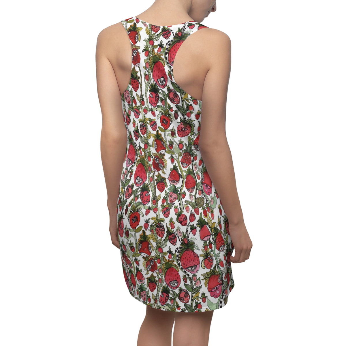 Strawberries Mini Racerback Dress Unique Above the Knee Colorful Strawberry Original Art Fashion Womens Dresses Clothing Fun Cute Tank Dress